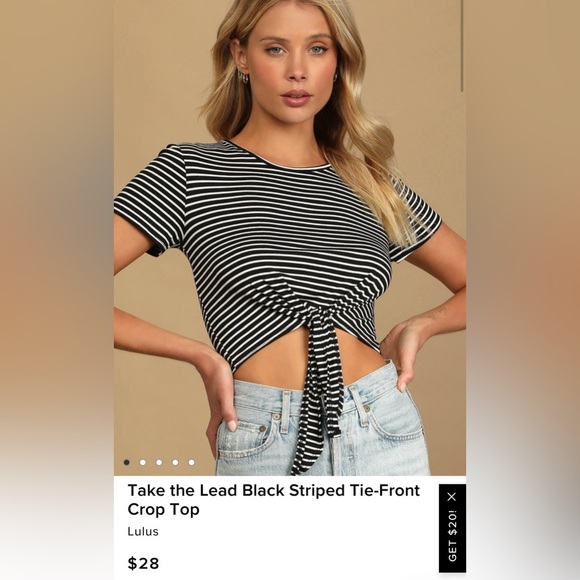 🆕 Lulu’s Take the Lead Black Striped Tie-Front Crop Top SZ XL - Picture 4 of 8